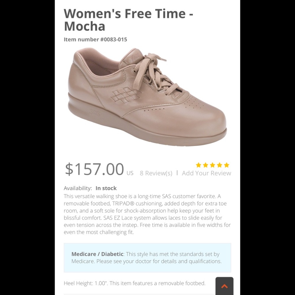 SAS Free Time Orthopedic Walking Shoe Size 6.5 W
